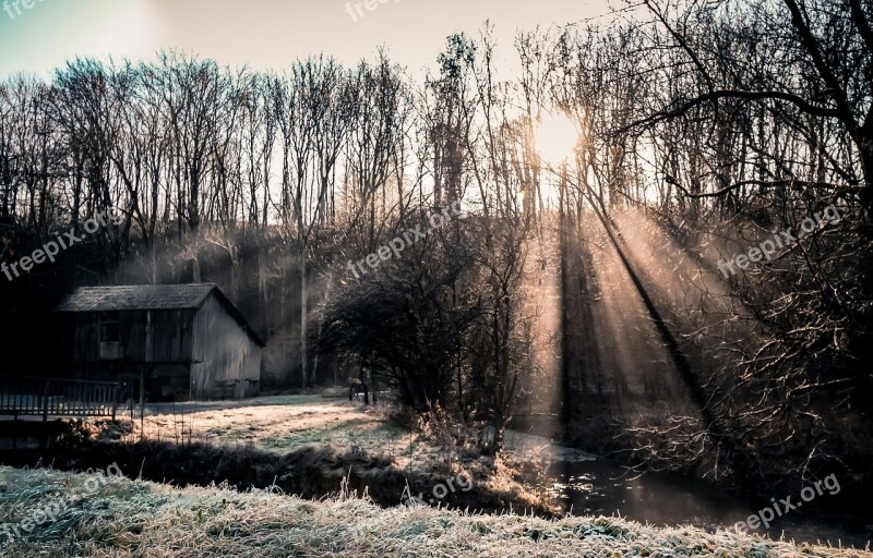 Cabin Dusk Landscape Nature Germany