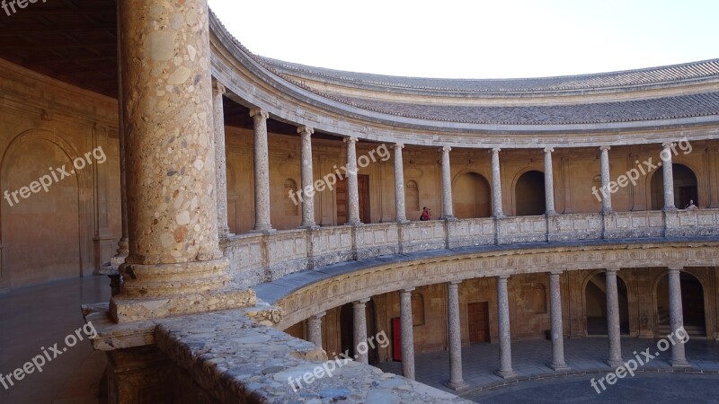 Architecture Old Corridor Circle One Marble Pillars