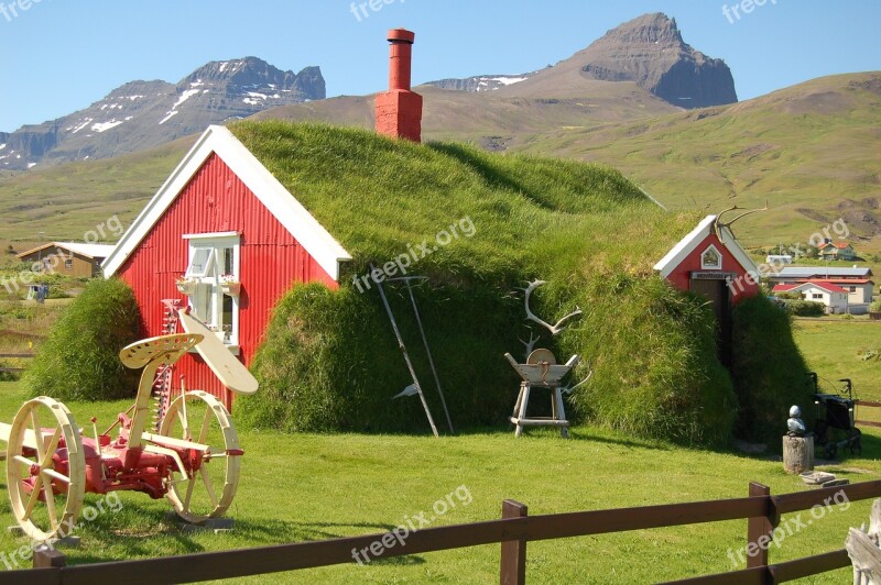 Iceland Hafnar Holmi Grass Roof House Free Photos