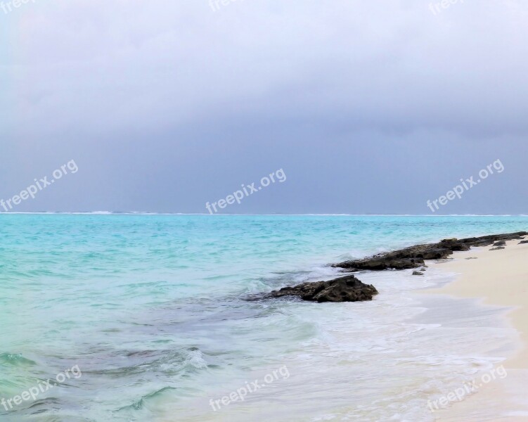 Sea Beach Ocean Rocks Maldives