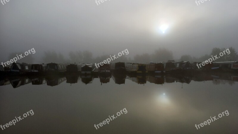 Canal Boat Canal Boats Foggy Picturesque Canal