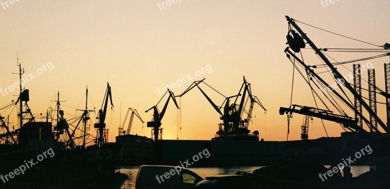 Shipyard Dockyard Sunset Industry Crane