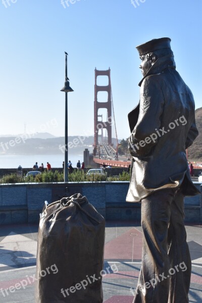 San Francisco Golden Gate Bridge Usa California Statue