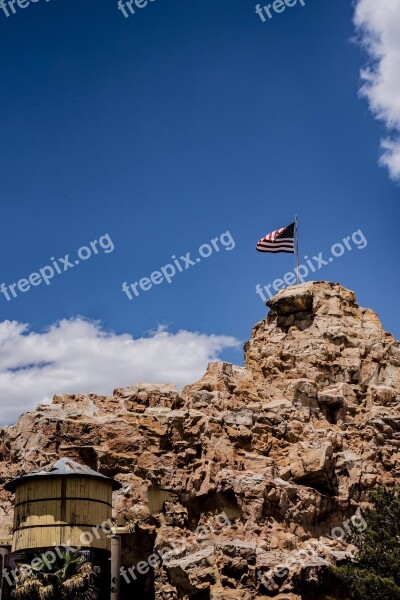 Flag Usa American Mountain Rocky Peak