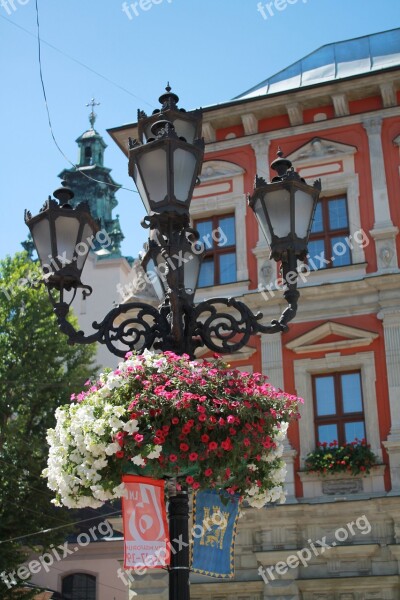 Lantern Street Lamp Flowers Church Architecture