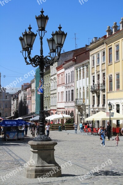 Street Lamp Ukraine Lviv Market Square Tourism