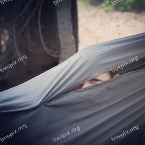 Portrait Outdoors Girl Hammock Relaxation