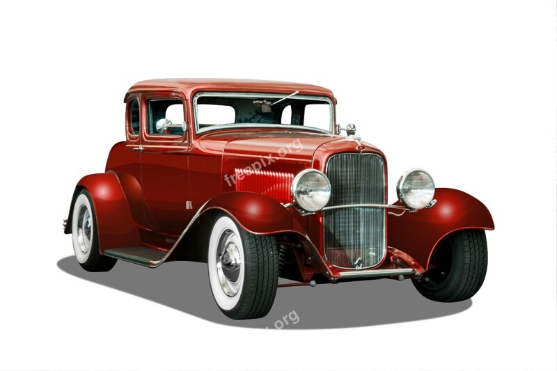 Vintage Car White Background Hot Rod Red Color Antique