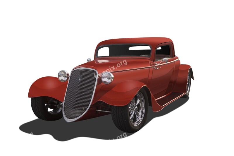 Vintage Car White Background Hot Rod Orange Color Antique