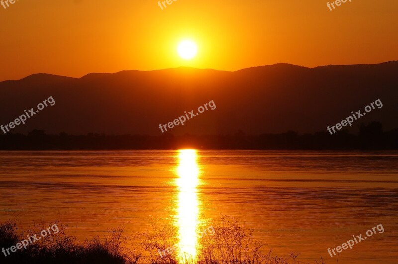 Sunset Zambezi Zambia Beautiful Free Photos