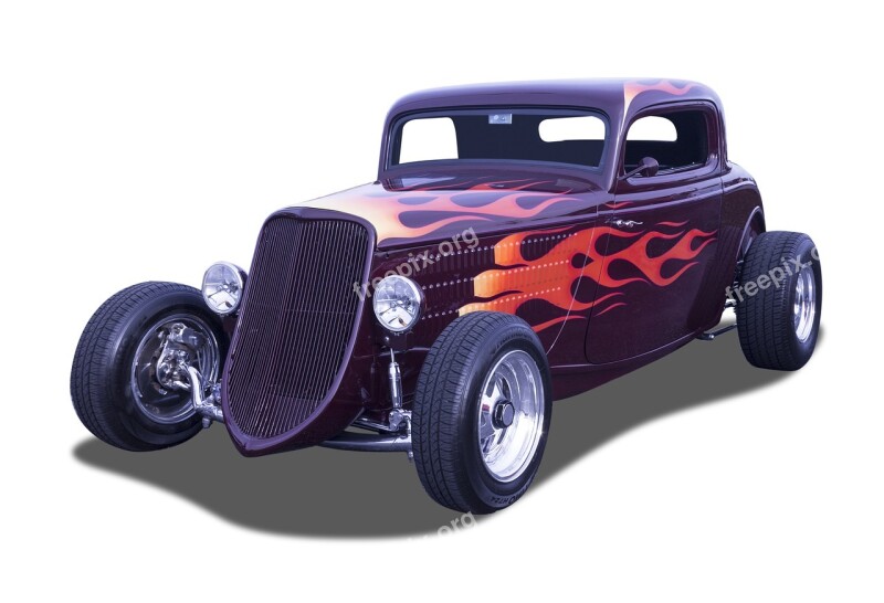 Vintage Car White Background Hot Rod Orange Color Antique