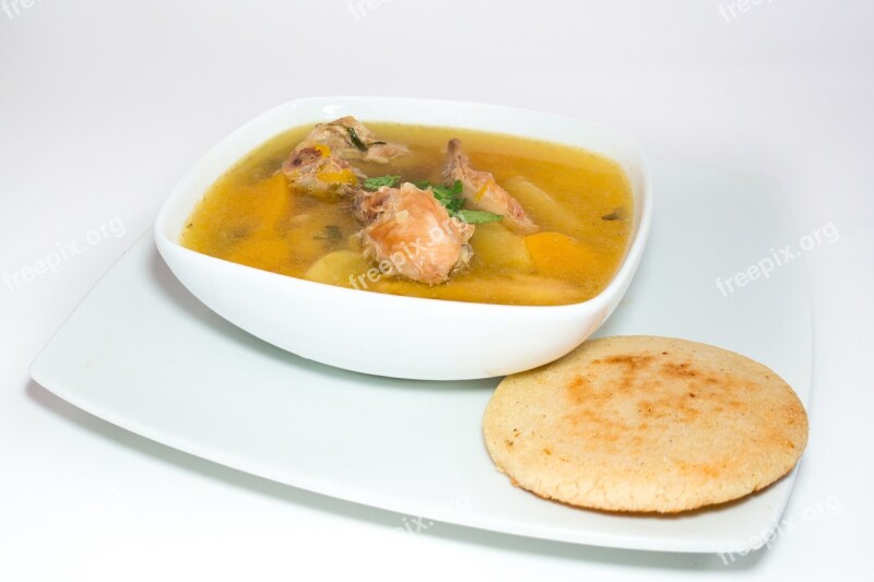 Arepa Chicken Soup Lunch Food Dish