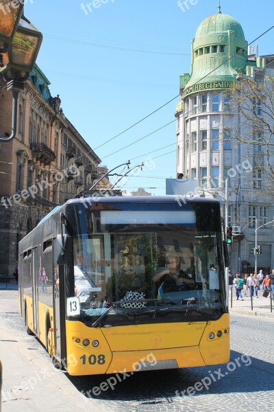 Trolley Bus Means Of Transport Ukraine Lviv Liberty Square