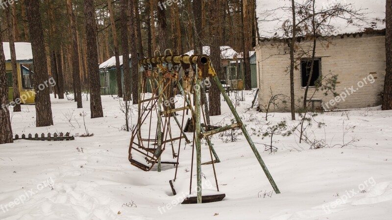 Playground Swing Camp Children Snow