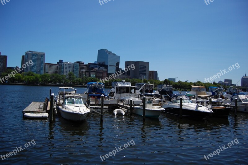 Boston Harbor Boats Massachusetts Skyline