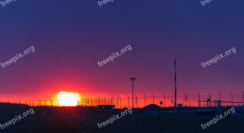 Sunset Fence Barrier Blue Hour Sky