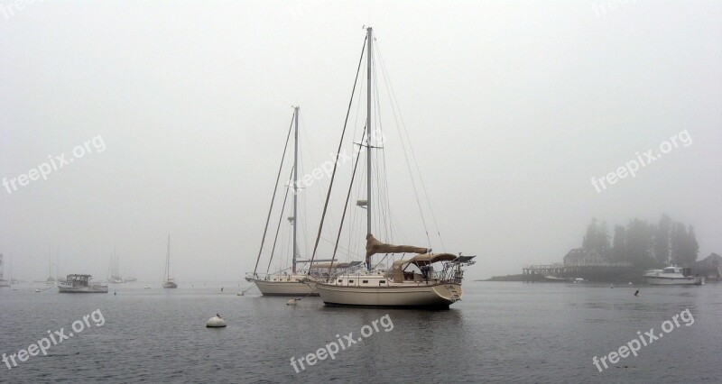 Boothbay Harbor Maine Sailboat Harbor Fog