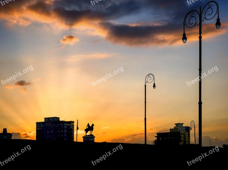 Silhouette Statue Sunset Monument Sculpture