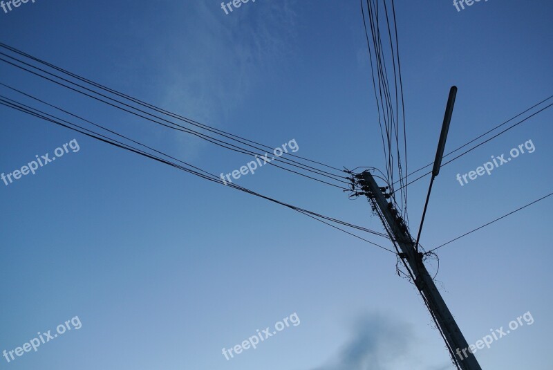 Blue Sky Electric Pole Blue Cable Free Photos