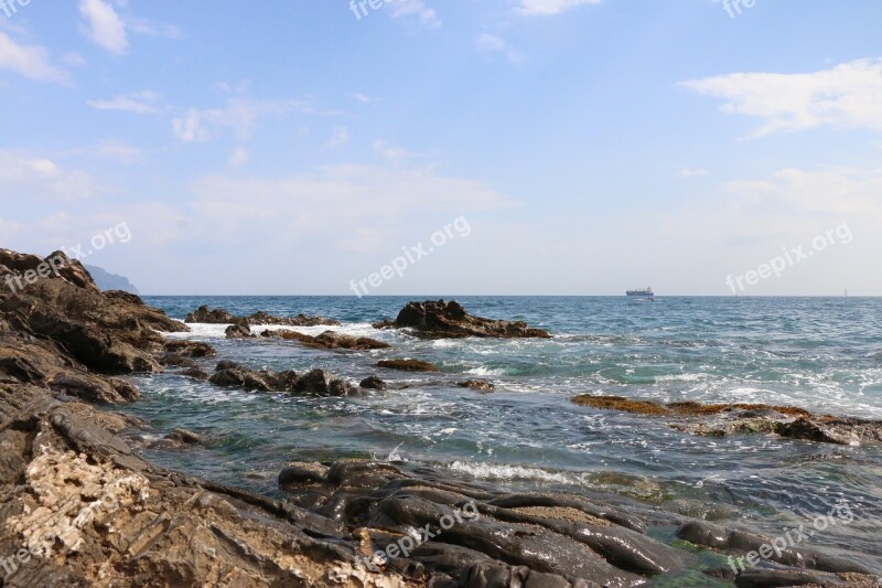 Sea Rocks Waves Italy Liguria