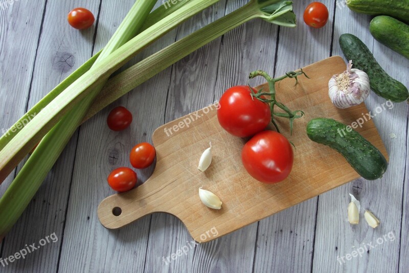 Vegetables Cucumbers Rhubarb Tomatoes Garlic