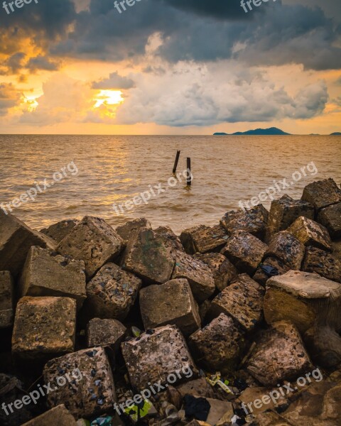 Beach Sunset Mempawah Indonesia Ocean