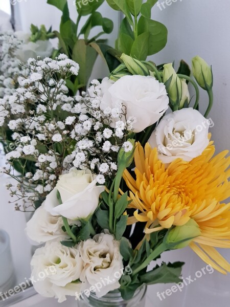 Flowers White Roses Yellow Babies Breath Floral