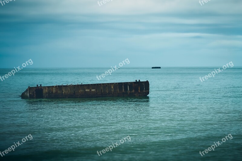 Arromanches Mulberry Harbour Beach France