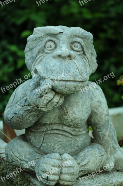 Monkey Sculpture Figure Stone Garden