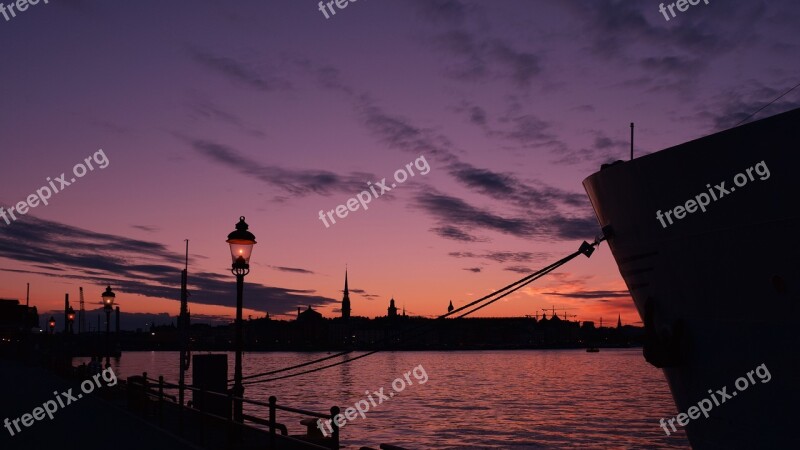 Sunset Stockholm Sweden Boat Cityscape