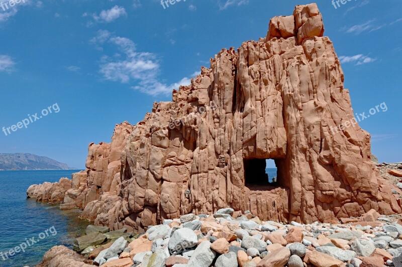 Sardinia Abatax Red Rocks Cliff Sea