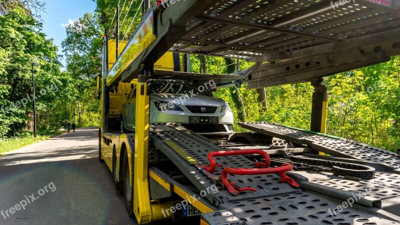 Truck Truck Mounted Crane Semi Trailers Yellow Free Photos