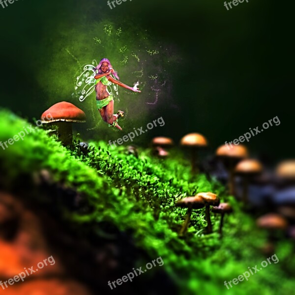 Fee Mushrooms Nature Fairytale Elf