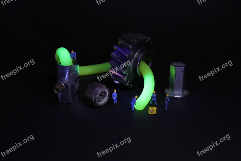 Industry Fluorescence Miniature Figures Mechanics Gear