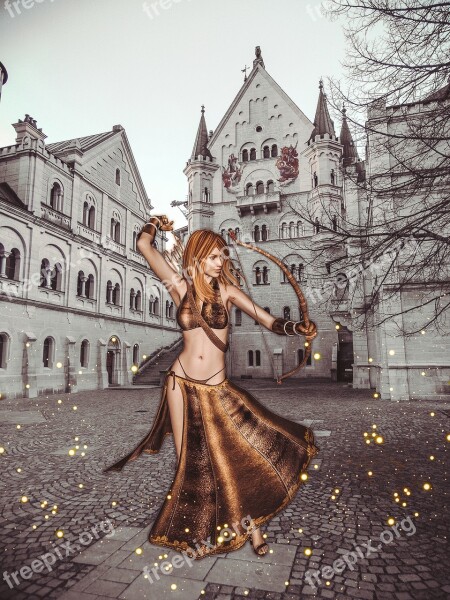 Girl Archer Collage Castle Fantasy