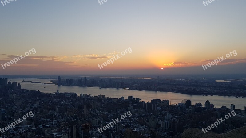 Sunset Usa New York Manhattan Skyscraper