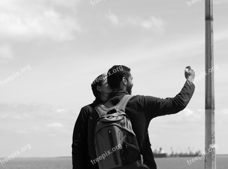 Pair Love Romantic Selfie Black And White