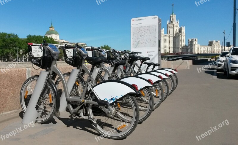 Bicycle Rental Bike Moscow Russia High Rise Building