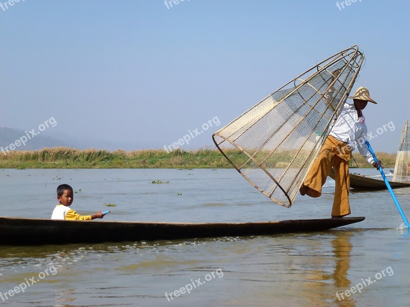 Lake Inle Burma Fisherman Boat Dawn