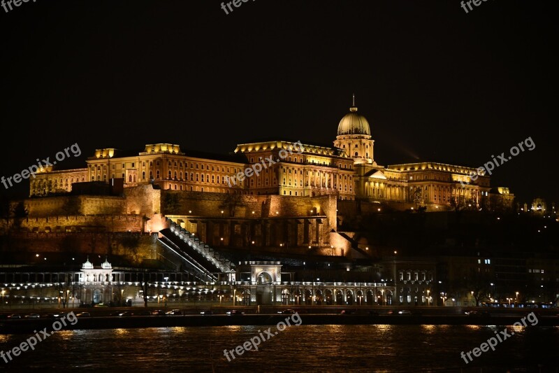 Budapest Buda Castle Building Scape At Night