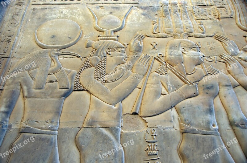 Egypt Kom-ombo Temple Engraving Gods