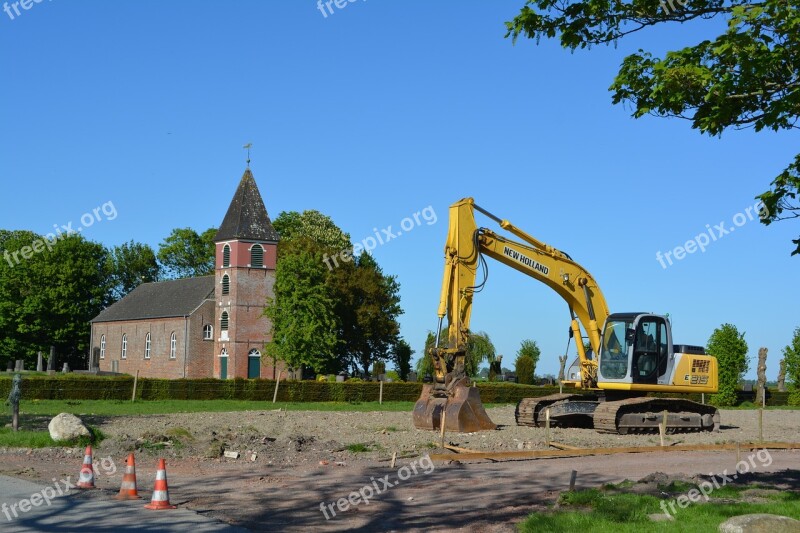 Landscape Polder Old Church Municipality Of Bunde Dollart Excavators