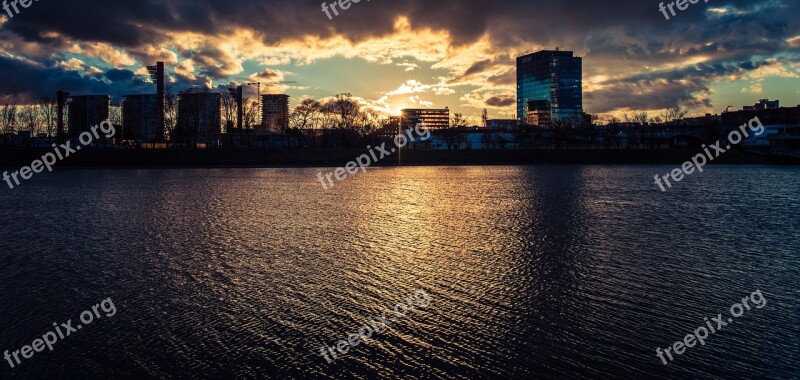 Kuchajda Bratislava Lake Sunset In The Evening