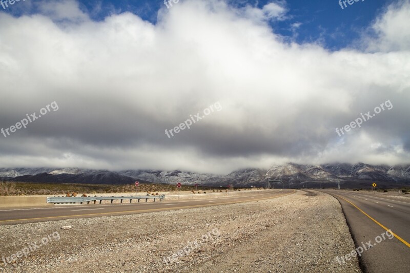 Blue Sky Mountains Clouds Closed Road