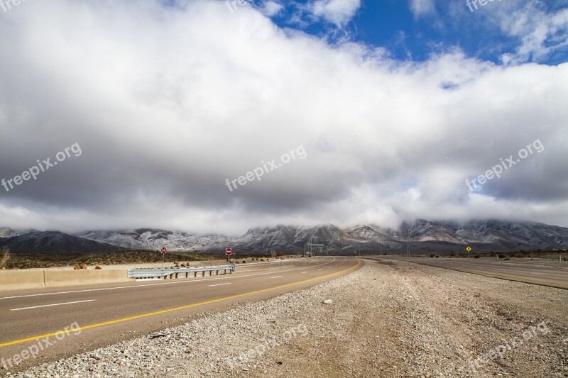 Blue Sky Mountains Clouds Closed Road