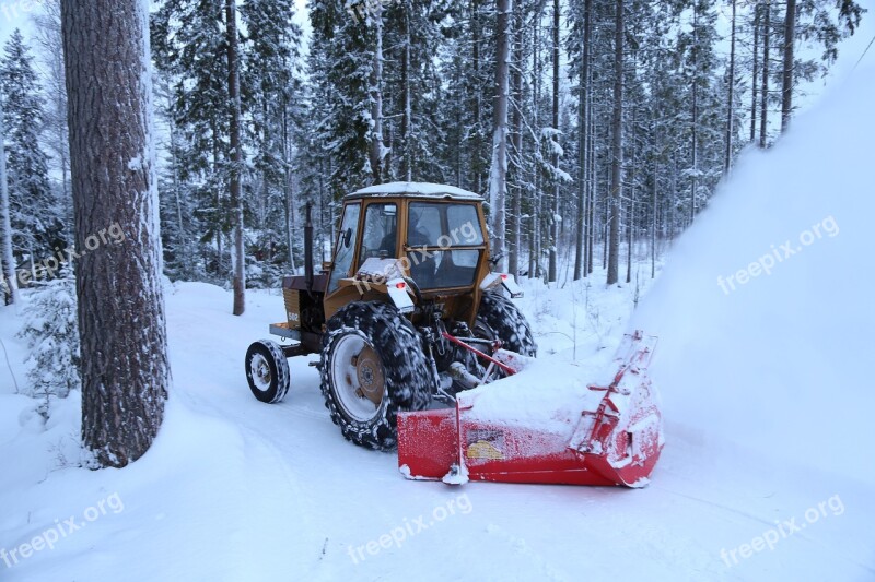 Winter Snow Snow Thrower Tractor Road