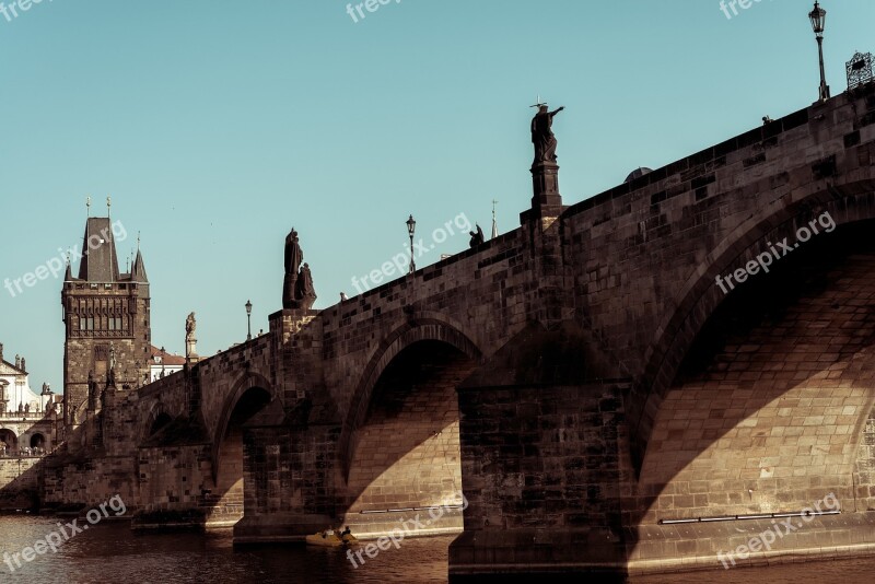 Prague Bridge River City Historic Building