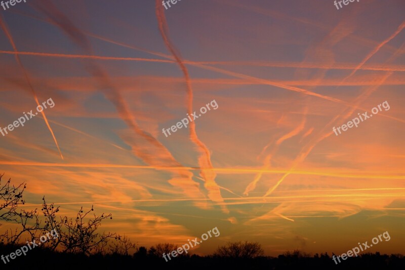 Sunrise Sunset Contrail Aircraft Pink