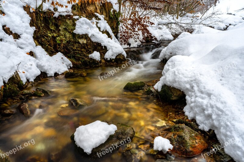 Természet Patak Tél Hó Winter