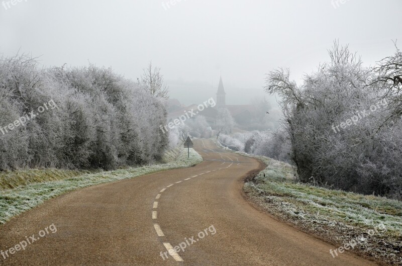 Road Village Winter Landscape Nature